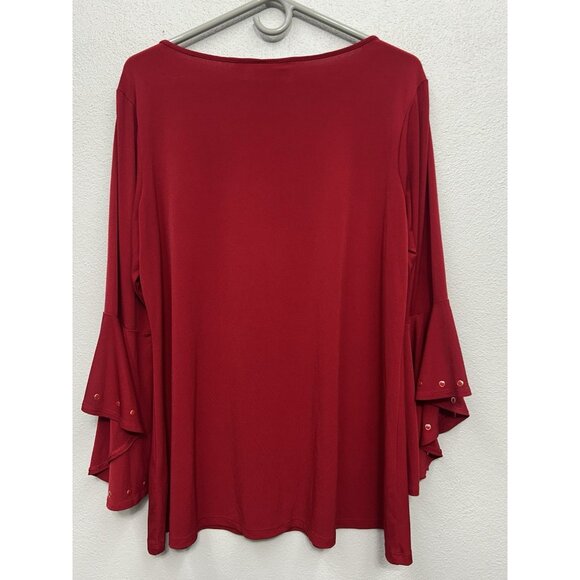 Susan Graver Womens Top Size Large Red Liquid Knit Bell Sleeve Office Work - Picture 2 of 7